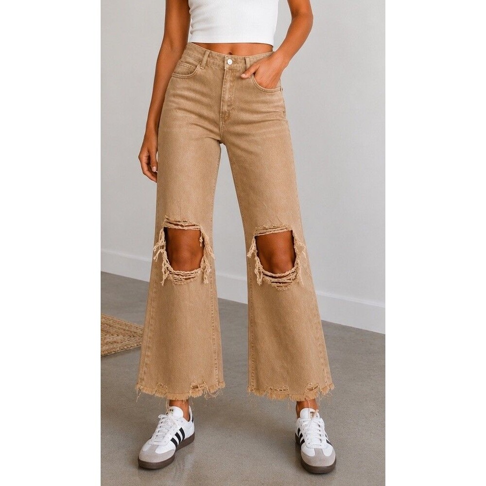 VERVET Leslie Super High Rise 90's Cropped Flare Jean Womens Size 31 Honey Brown